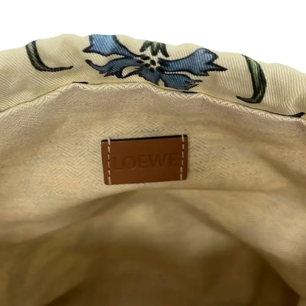 Loewe Drawstring Pouch Cream Green Multi Cotton Leather
